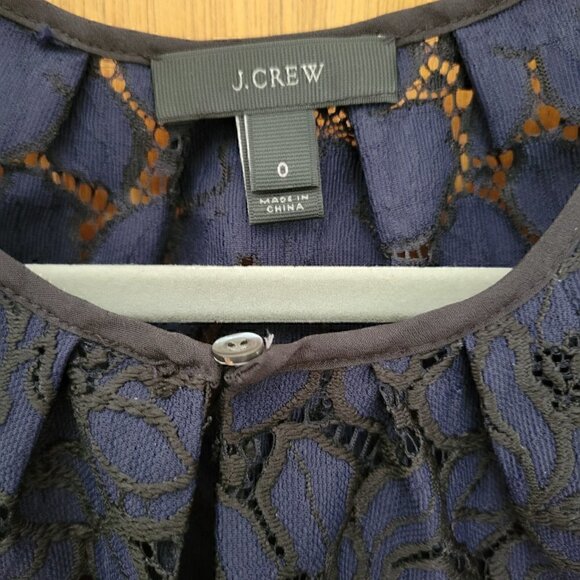 J.Crew Navy & Black Crochet Lace Blouse – Size 0 | Elegant Holiday Layering Top - Picture 4 of 5
